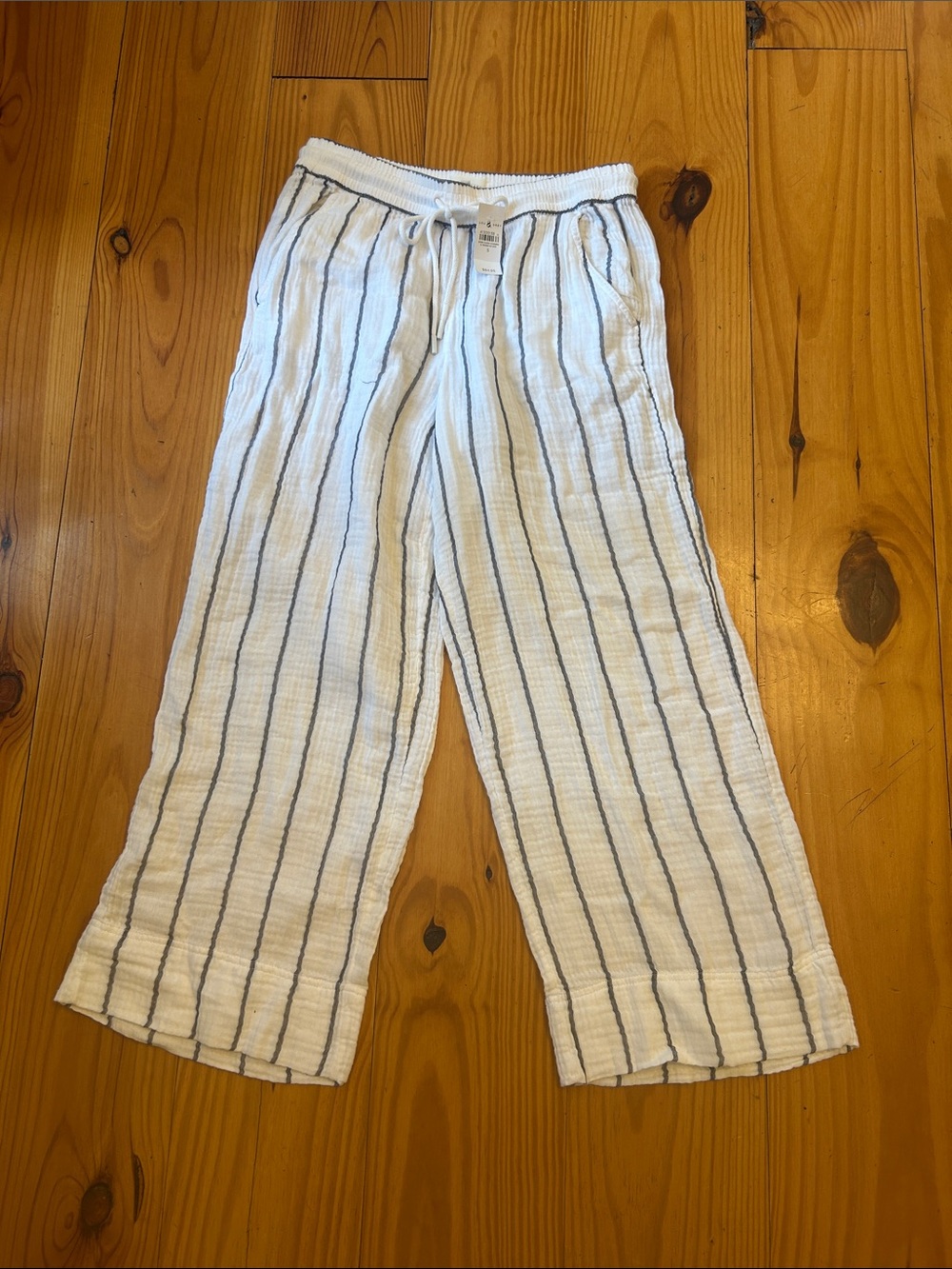 Lou & Grey White Gauze Beach Pants  with Black Pinstripes